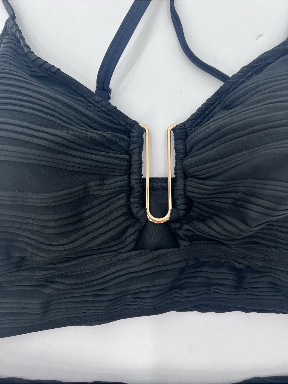 2 Piece Black Bikini Set U-Wire Cutout Swimsuit High Waisted Textured size XL - Picture 7 of 11